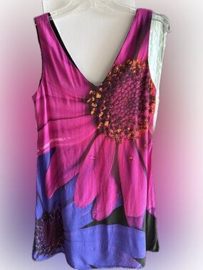 Desigual Floral Tank Dress Size Small Pink Purple Sleeveless V-Neck